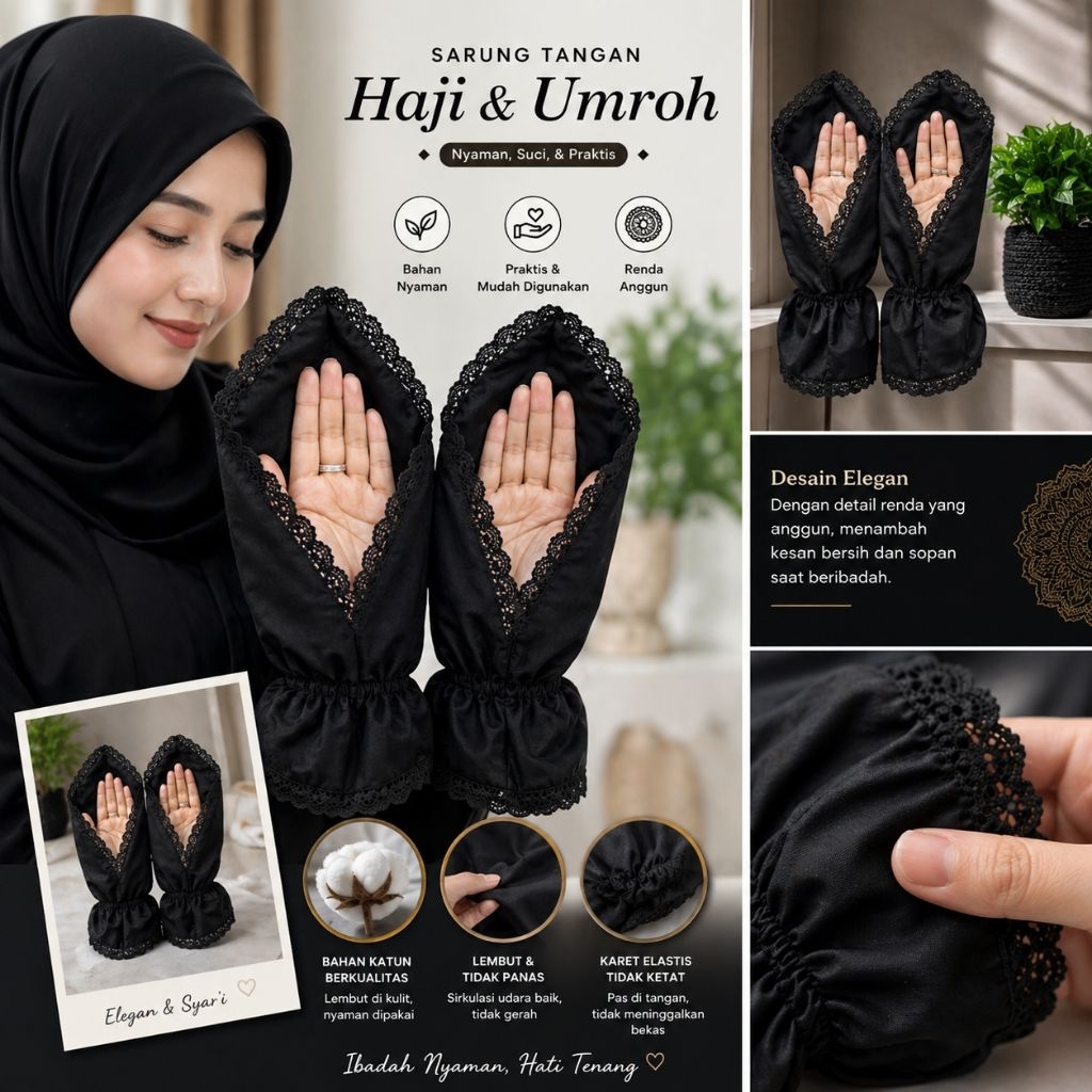 sarung tangan haji dan umroh penutup aurat tangan muslimah katun micro lembut halus