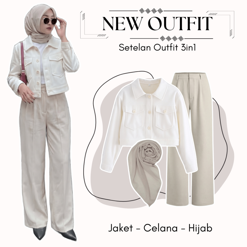Setelan Wanita Kekinian | Jaket, Celana, Hijab | Outfit 1 Set Wanita Hijab, One Set Remaja, OOTD