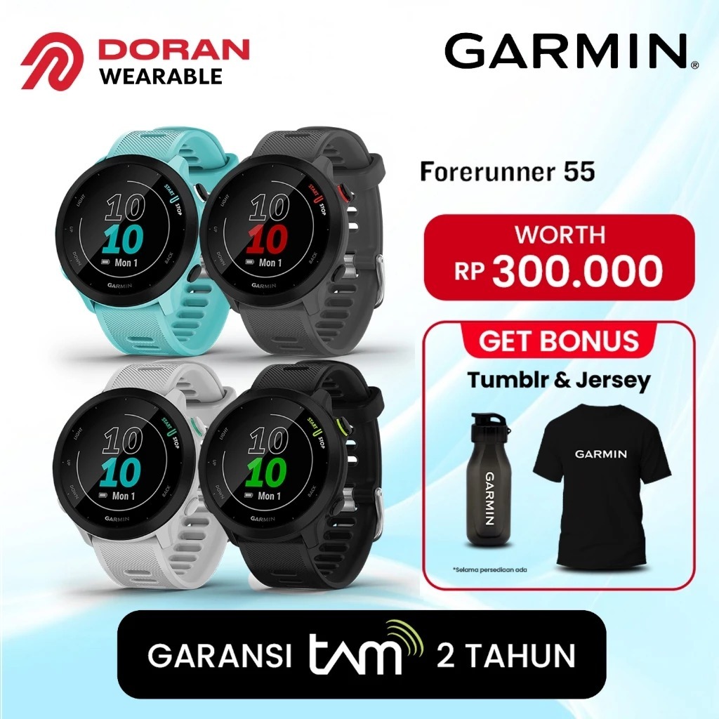 Garmin Forerunner 55 GPS - Smartwatch Garmin FR 55 - Garansi Resmi TAM 2 Tahun