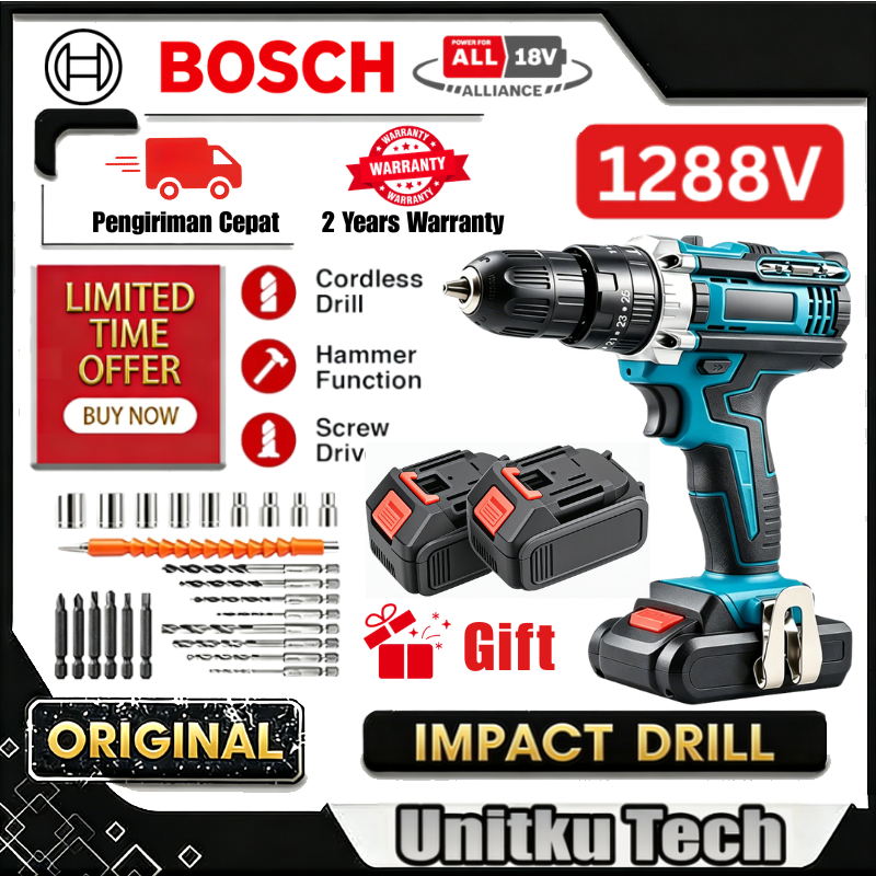 Bosch 1288V Mesin Bor Listrik Bor 10mm cas Baterai Cordless Cas Tangan Murah Berkualitas Bor Tanpa K