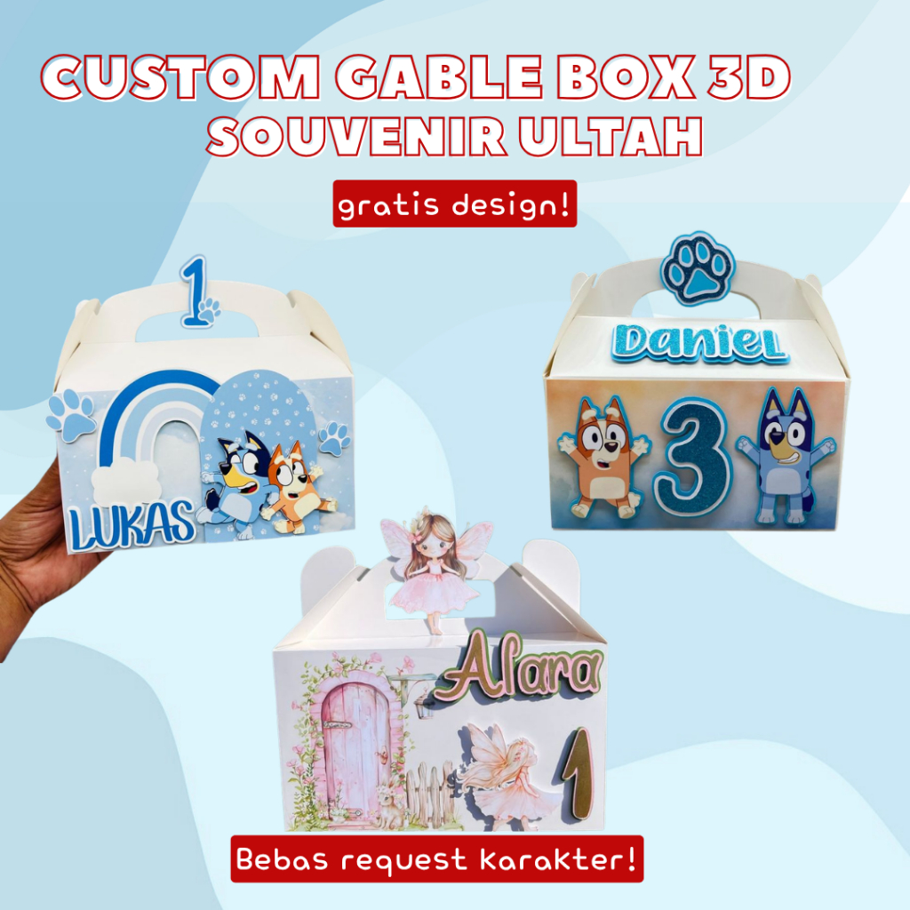 GABLE BOX CUSTOM 3D ULANG TAHUN SOUVENIR ULTAH GABLE BOX 3D 2D GABLE BOX MURAH