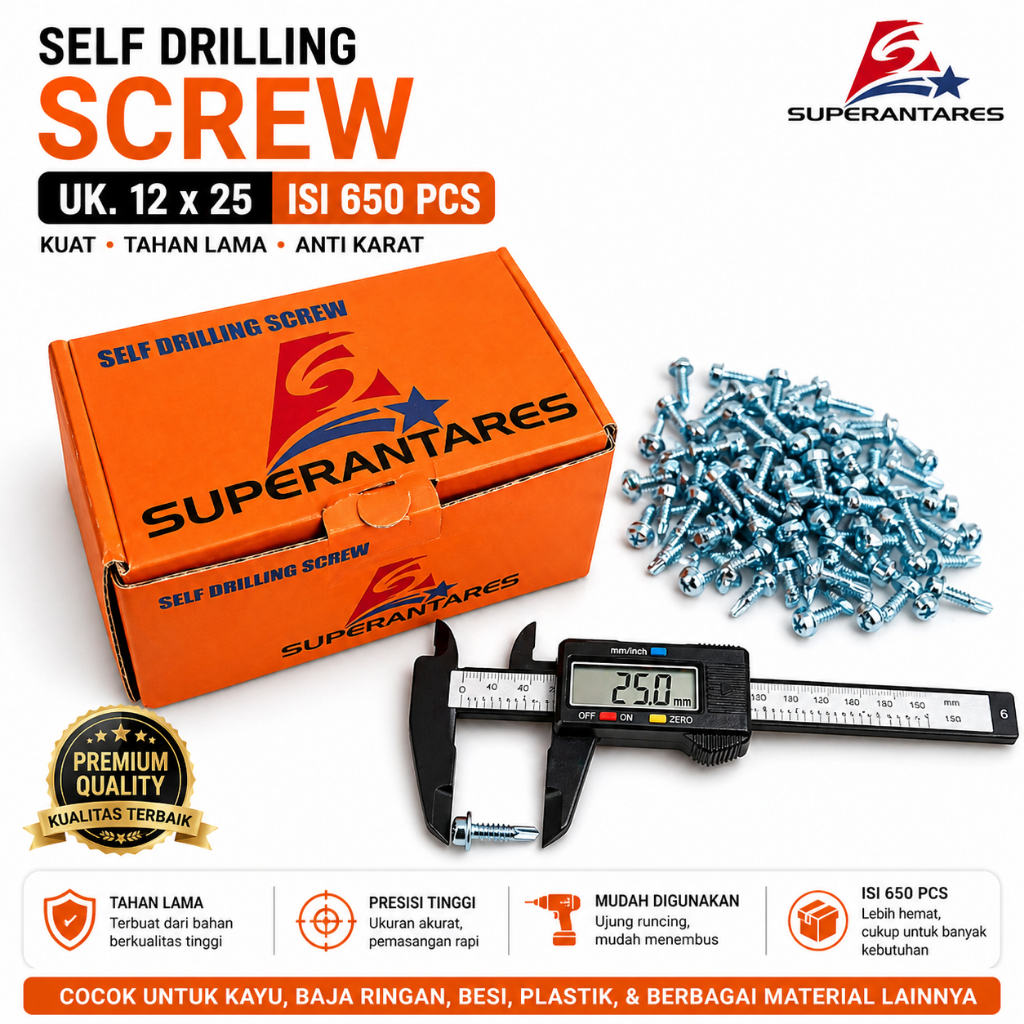 Baut Drilling 12x25 SUPERANTARES Self Drilling Screw 650pcs