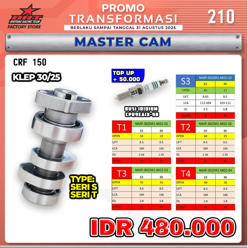 SUPER MASTER CAM BRT CRF 150/VERZA/CB VERZA/ MEGAPRO MONO