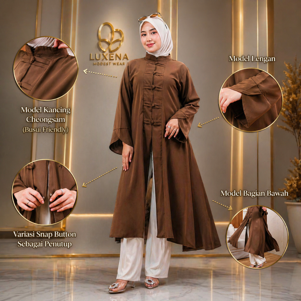 Zalfa Tunik Cheongsam PRQUEEN | Tunik Fashion Cheongsam Wanita Muslim Premium Busui Friendly