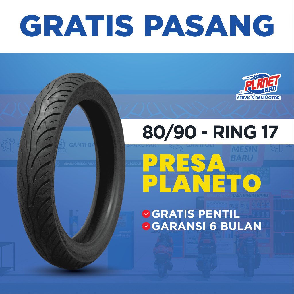 Ban Motor Ring 17 - 80/90 Presa Planeto TUBELESS (Ban Motor Supra X 125, Karisma, Vega R, Revo,