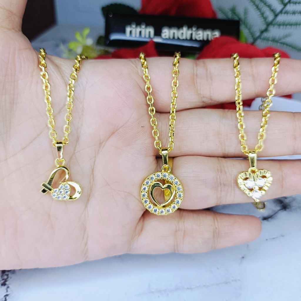 kalung Medan kecil love zicron 45cm 50cm lapis emas yaxiya