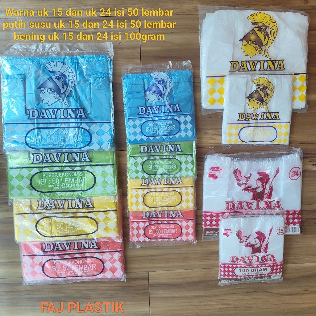 Kantong plastik HD Davina putih susu ukuran 15cm,24cm isi 50 lembar kresek putih susu plastik asoi p