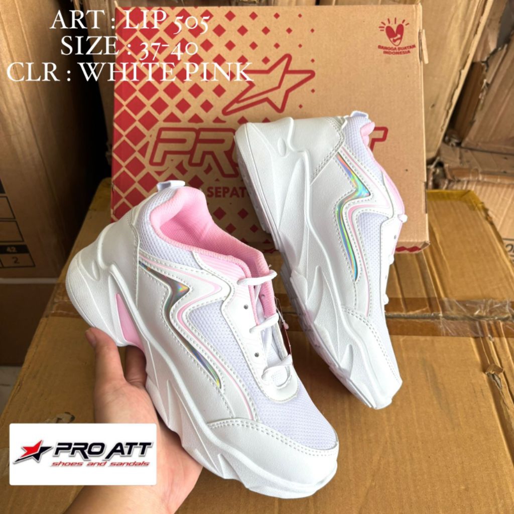 Sepatu Wanita Lari Pro Att LIP 505 Size 37-40 White Pink / Sepatu Fashion Wanita Pro ATT keren