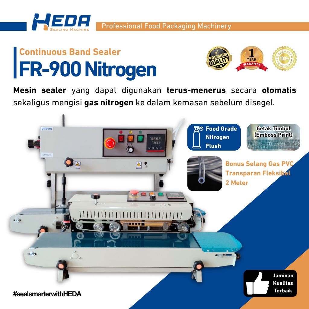 HEDA Modifikasi Mesin Sealer Isi Gas Nitrogen / Continuous Band Sealer FR-900 Horizontal Nitrogen Fl