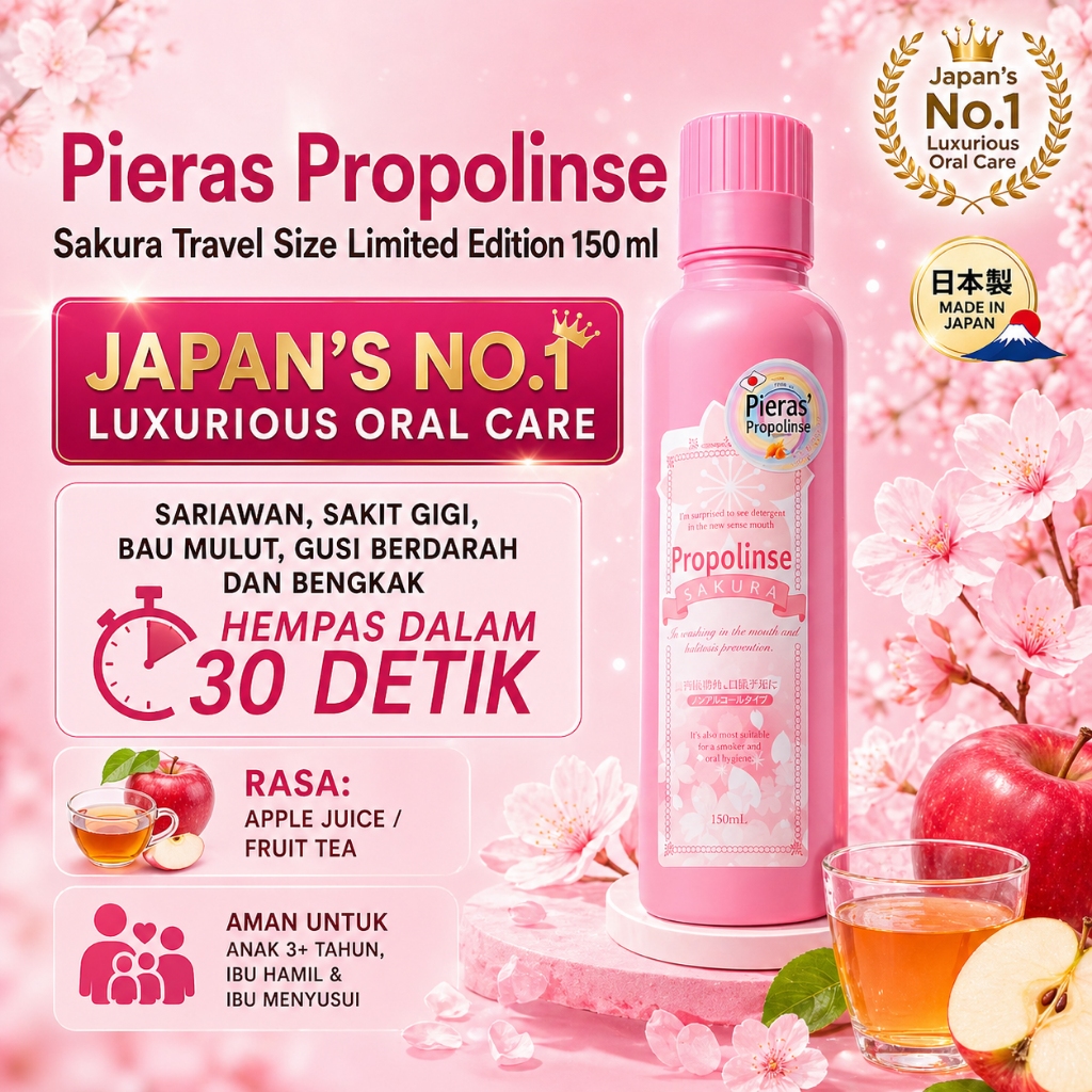 Pieras Propolinse Sakura Travel Size Mouthwash 150mL Obat Kumur
