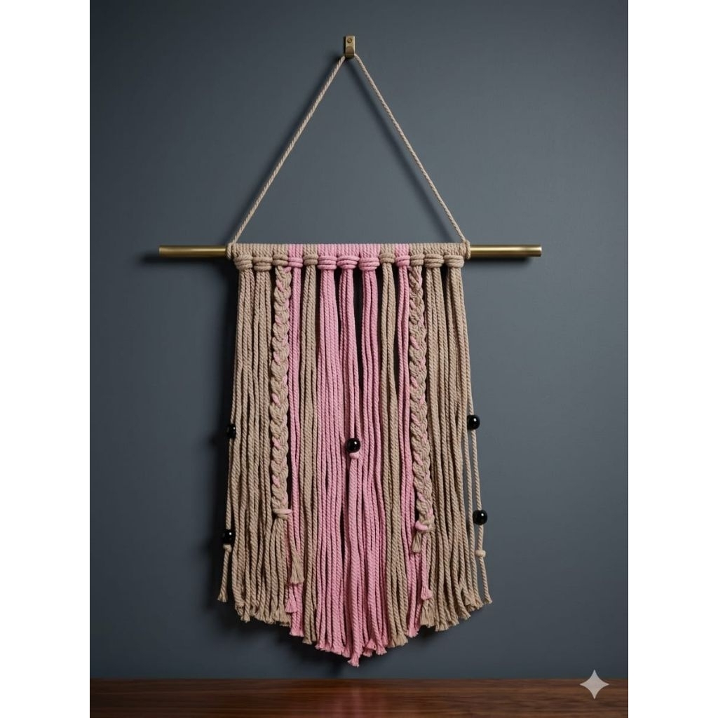 Macrame Wall Hanging Aesthetic Pink Taupe - Hiasan Dinding Boho Minimalis