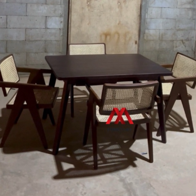 KURSI MAKAN ROTAN MODERN JATI TUA 6KURSI + MEJA