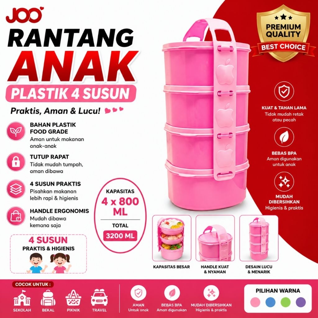 Rantang Plastik Susun 4 Pink Golden Lemon RP-123-4 Kicthenware