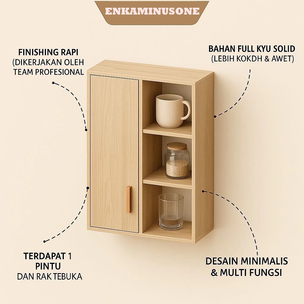 Lemari Dinding Tempel Rak Dinding Dapur Kitchenset Full Kayu Rak Serbaguna 2 Susun 3 Susun