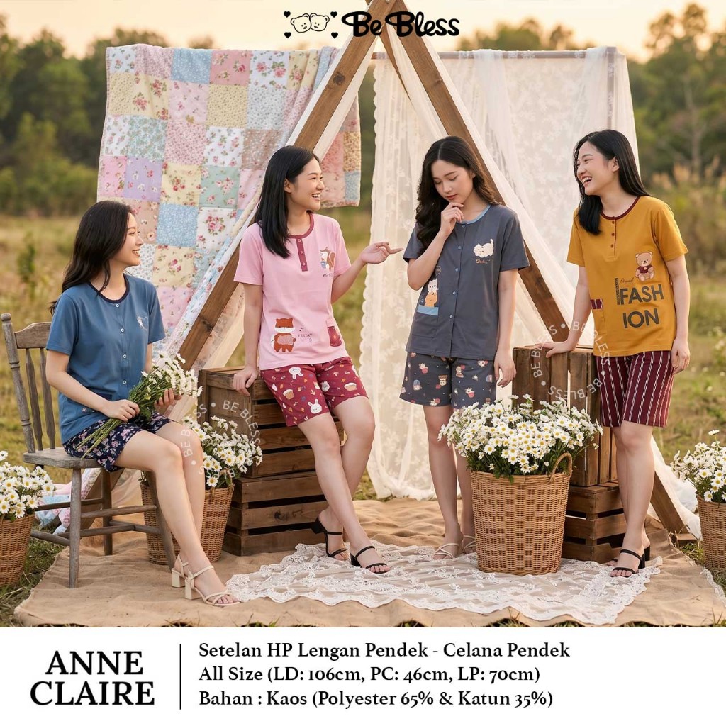 Baju Tidur | Setelan Wanita Kekinian | ANNE CLAIRE | HP Dewasa All Size Lengan Pendek - Celana Pende