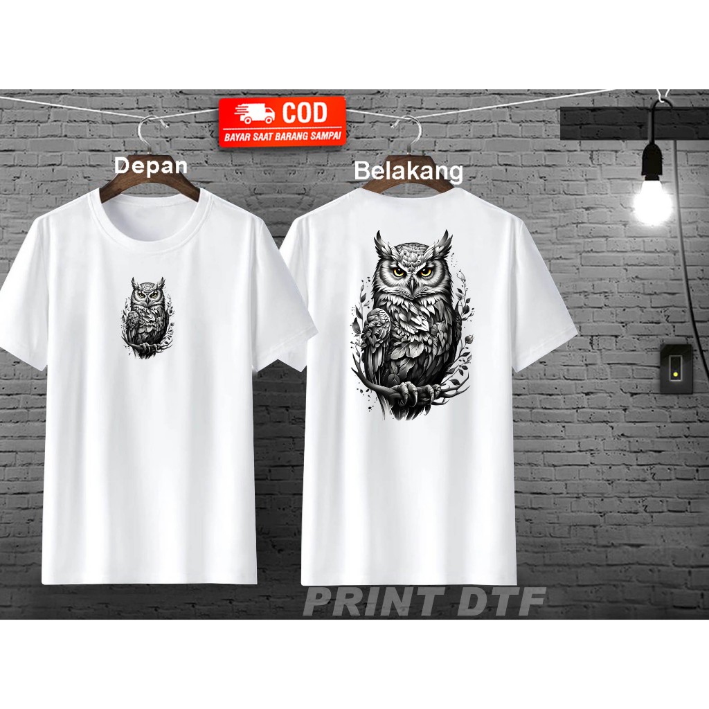 Kaos Motif Burung Hantu Print DTF Kaos Pria dewasa Distro