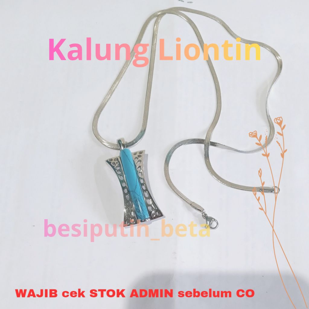 kalung Liontin batu pyrus sintetis besi putih ambon