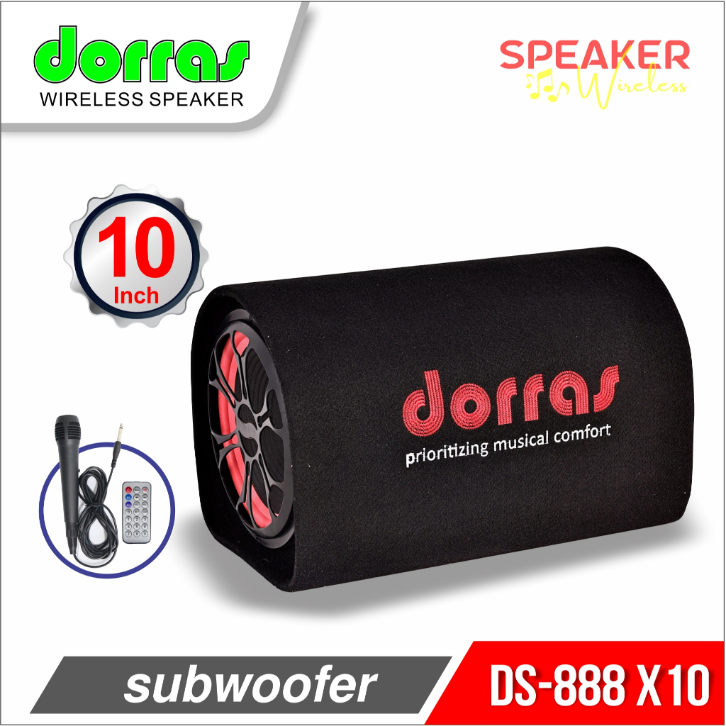 Dorras Speaker Wireless DS-888 X10 Subwoofer 10 Inch untuk Audio Mobil 50 Watt dengan Kabel Mic Grat