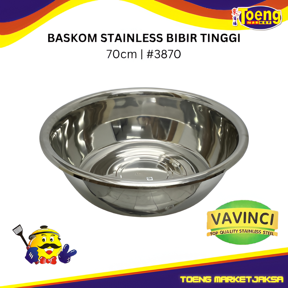 Baskom Stainless Diameter 70 cm - BASKOM BIBIR TINGGI S/S 70cm #3870 VAVINCI