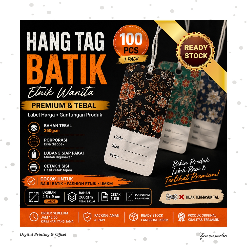 Hang Tag Baju Batik Etnik Wanita 100pcs Label Harga Gantungan 260gsm Tebal Ready Stock