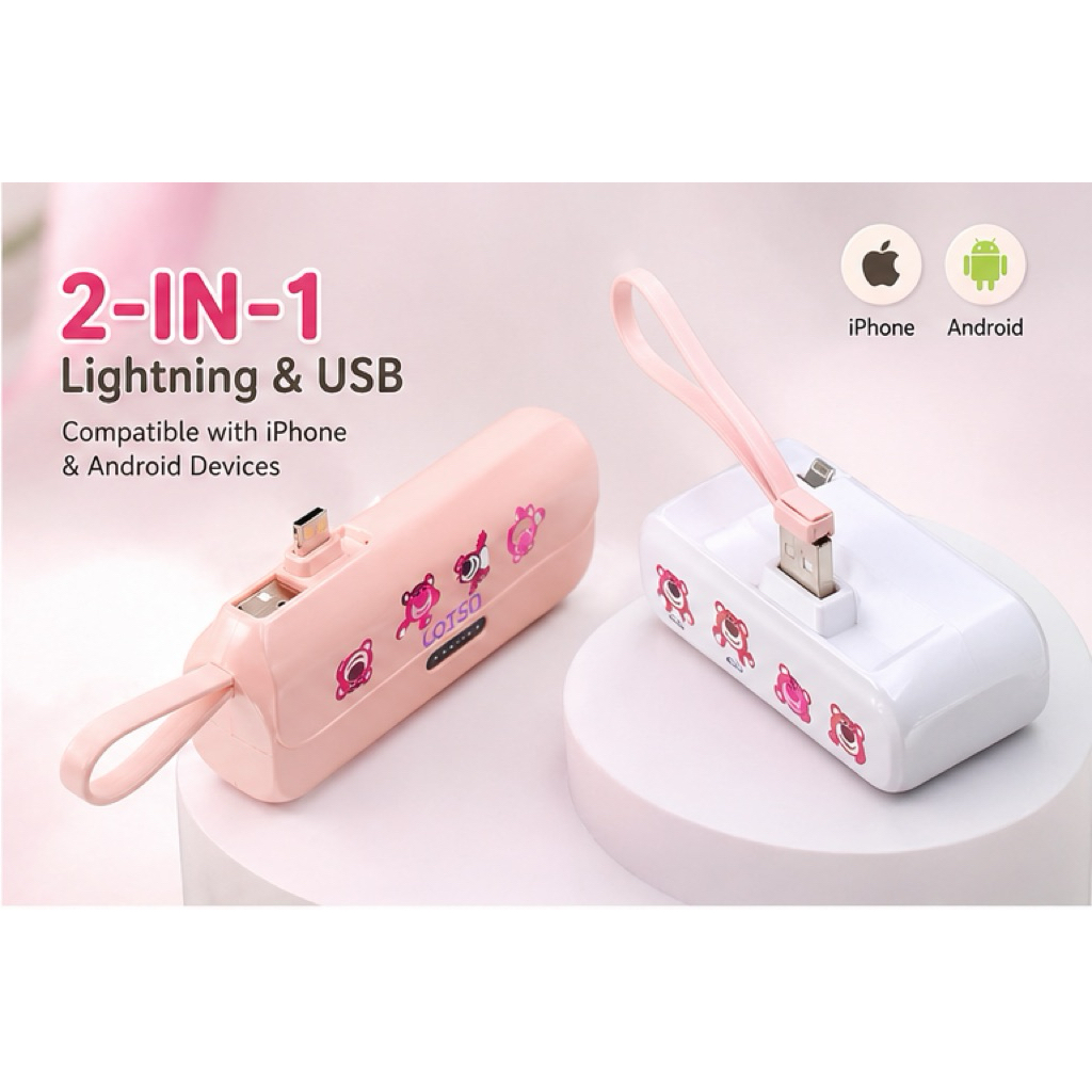POWERBANK LOTSO 5000MAH LUCU DAN MUDAH DI BAWA KEMANA MANA