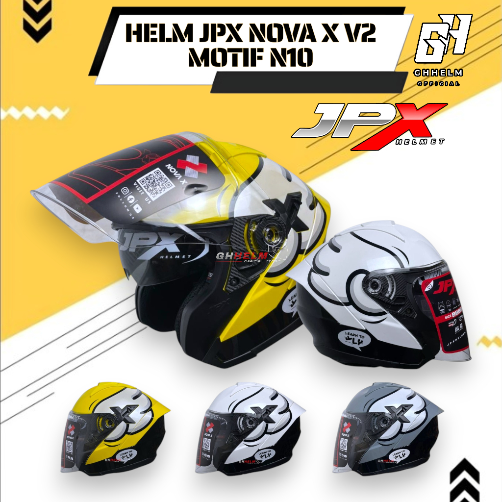 HELM JPX NOVA X V2 MOTIF N10 YELLOW HELM HALF FACE DOUBLE VISOR SNI DOT