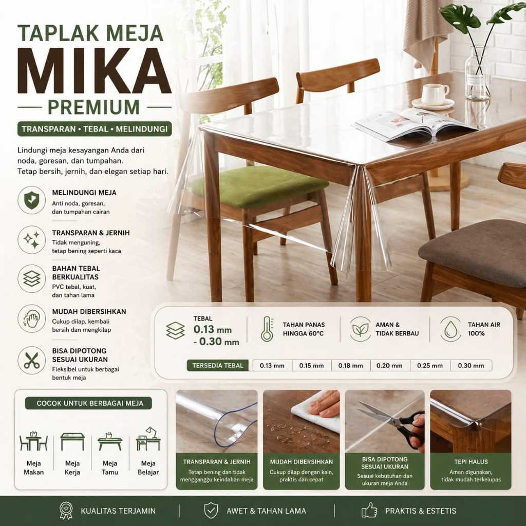 Taplak Meja Bening/Plastik Mika Meteran/Plastik Mika Lemas Meteran