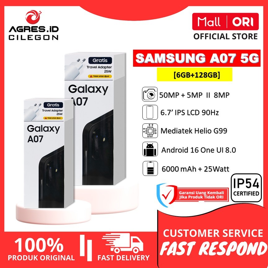 SAMSUNG A07 5G [6GB+128GB] Mediatek Helio G99 Layar 6.7' IPS LCD 90Hz Garansi Resmi Samsung Indonesi
