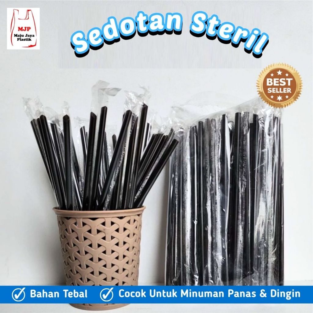 Sedotan Steril Plastik Bening Hitam 6mm 8mm 12mm | Sedotan Hitam Murah Bobba, Golden Straw oxo polos