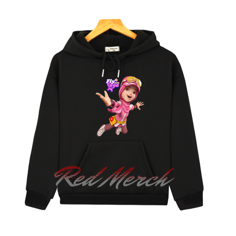 jaket hoodie anak perempuan motif yaya fly with boboiboy yaya