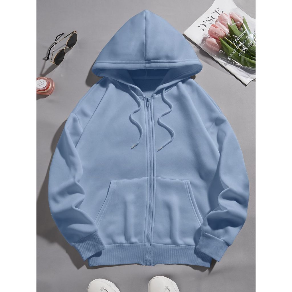 zipper resleting hoodie cewek cowok polos premium // sweater saku depan pria pullover