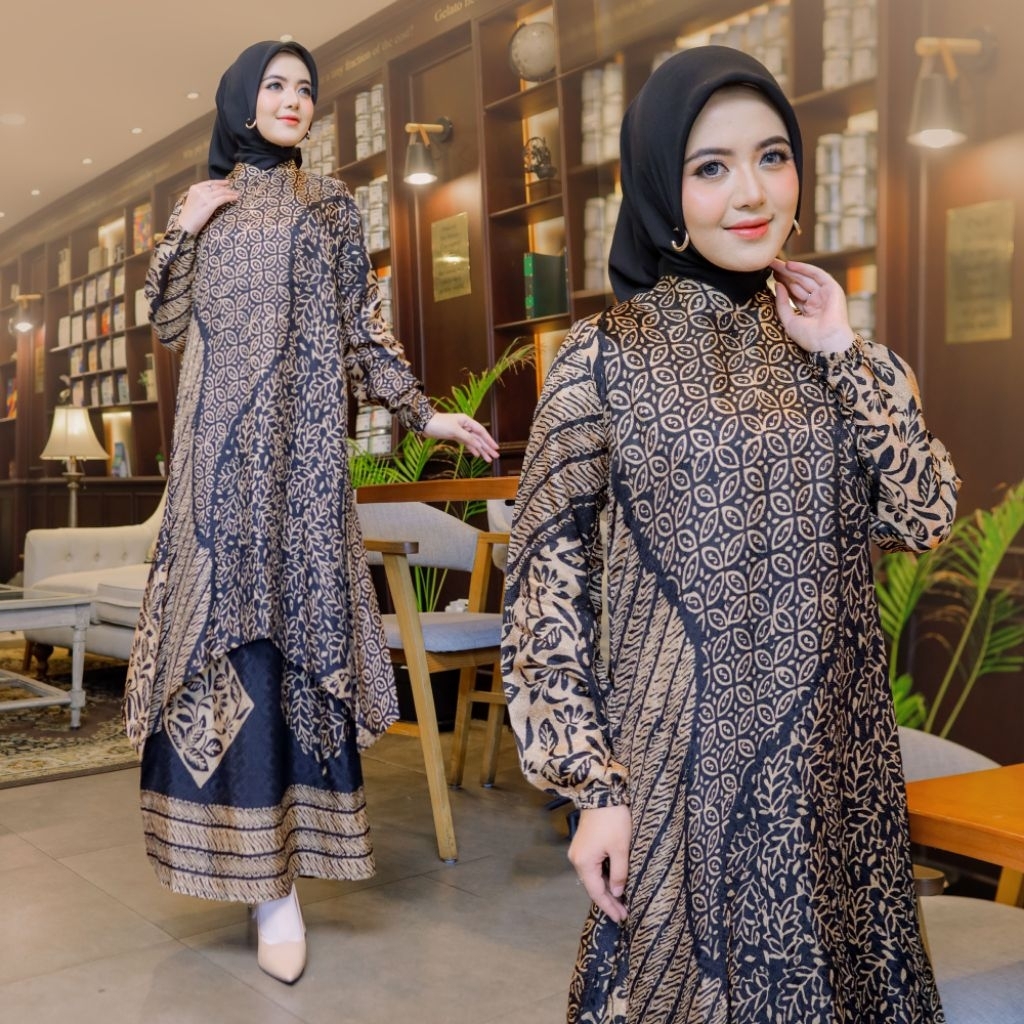 ZAHWA-(COD)set tunik batik dobby sutra viscose/baju kondangan wanita kekinian/batik wanita super mew