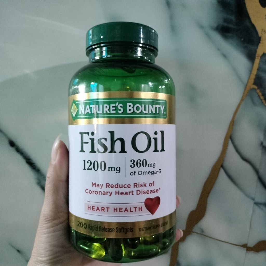 Nature's bounty fish Oil 1200 mg 360 mg Omega 3 Untuk kesehatan jantung 200 kapsul