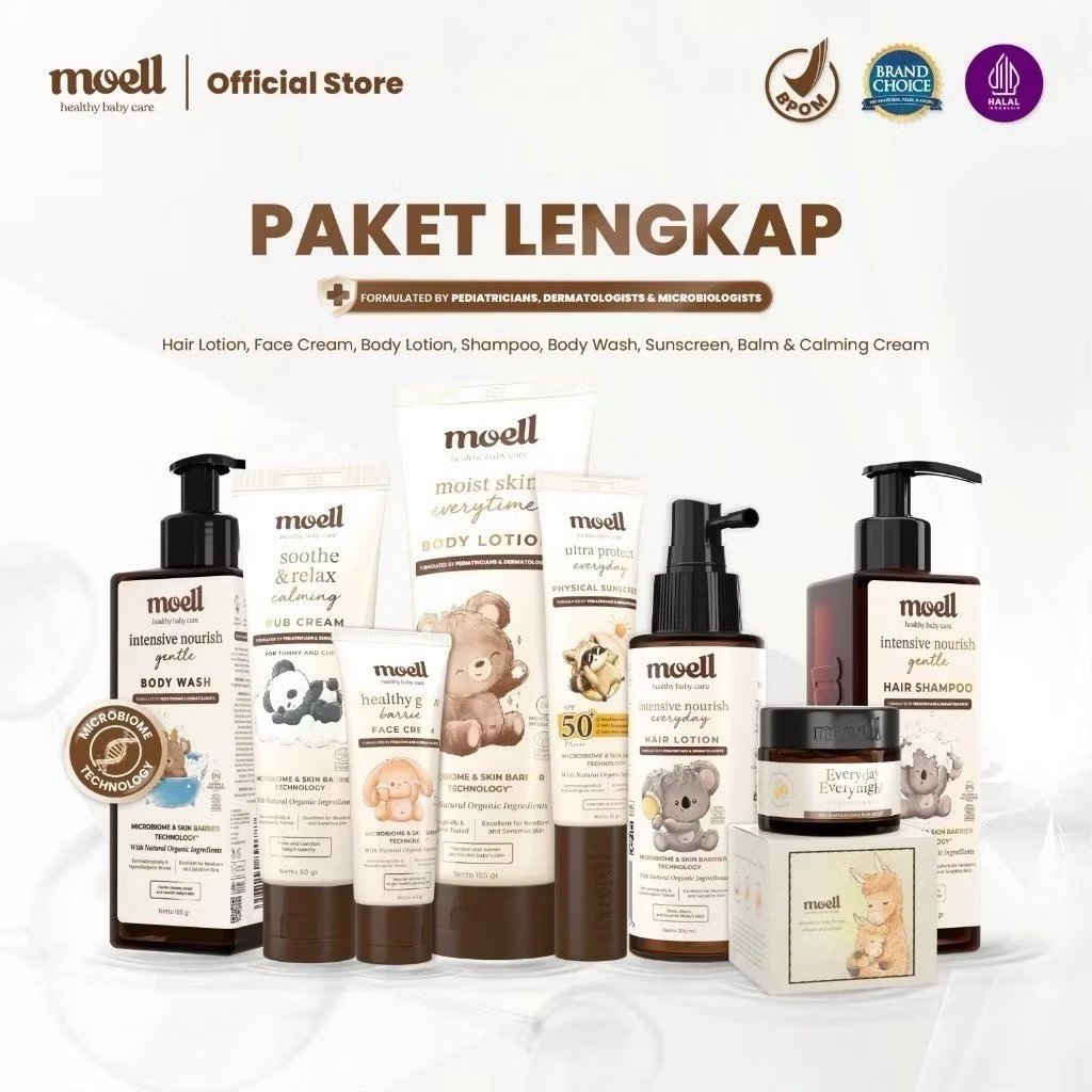 Moell Skincare Baby Kids | Face Cream | Body Wash | Lotion | Hair Lotion | Set Sabun Shampoo SLS Fre