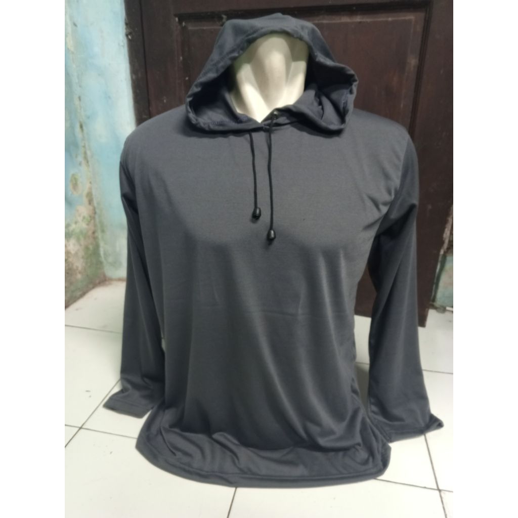 kaos Hoodie lengan panjang polos pria dewasa kaos kupluk kerja tani bangunan