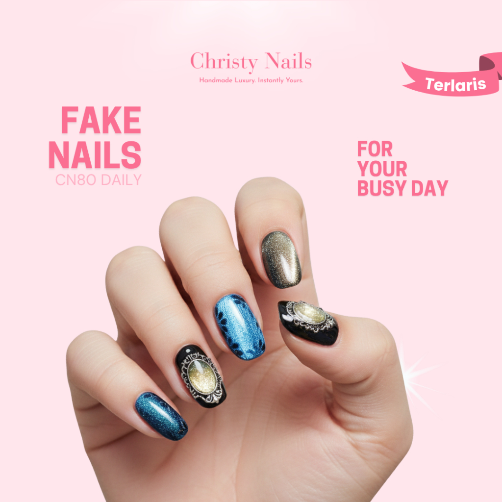 [HANDMADE SHORT] CN 80 Kuku Palsu Pendek Natural Aesthetic - Korean Fake Nails Handmade Short Oval/C