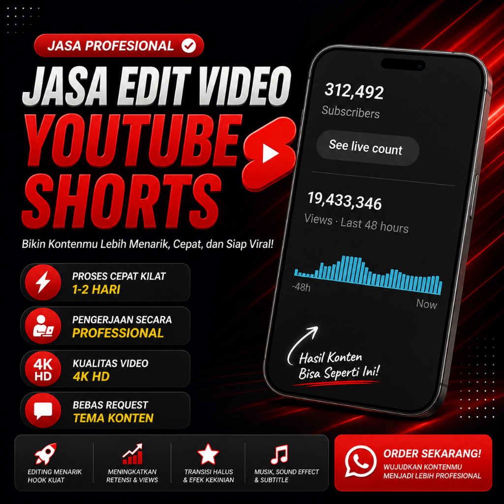 Jasa Edit Video Konten Youtube Shorts/ Tiktok / Reels