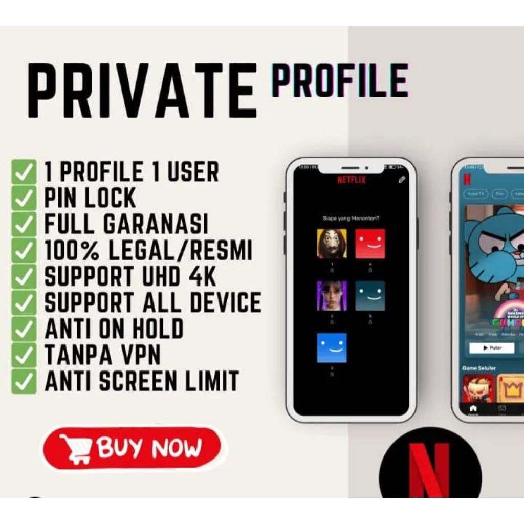 NETFLIX PRIVATE 1BULAN - profil pribadi, 4K ultra HD, Subtitle indonesia