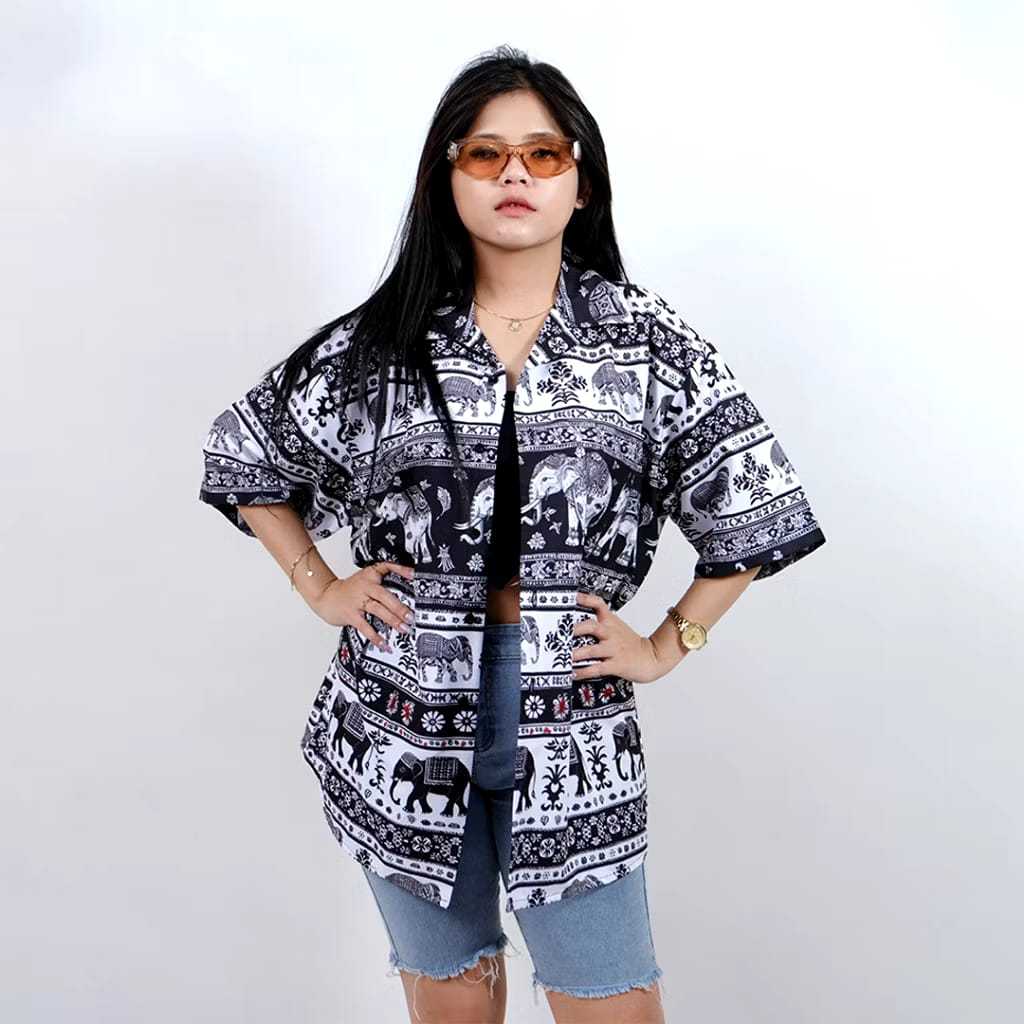 PROMO Baju Kemeja Motif Laki Laki Perempuan Full Print Printing Kemeja Vintage GAJAH THAILAND 905