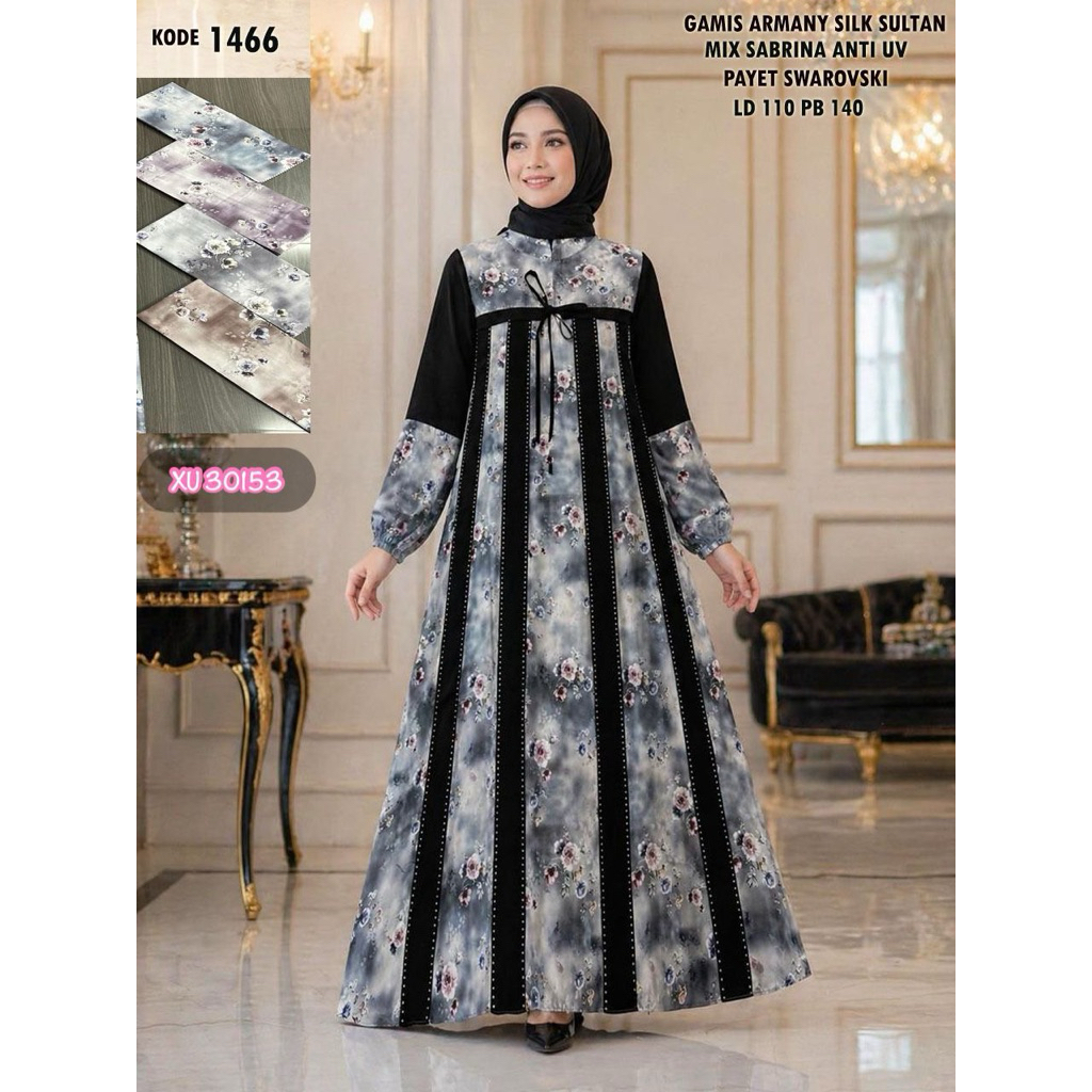 (ISI 2 PCS) XU 30153 Gamis - TRESNA MUSLIM Gamis Armani Silk Motif Mix Ceruty Babydoll Polos