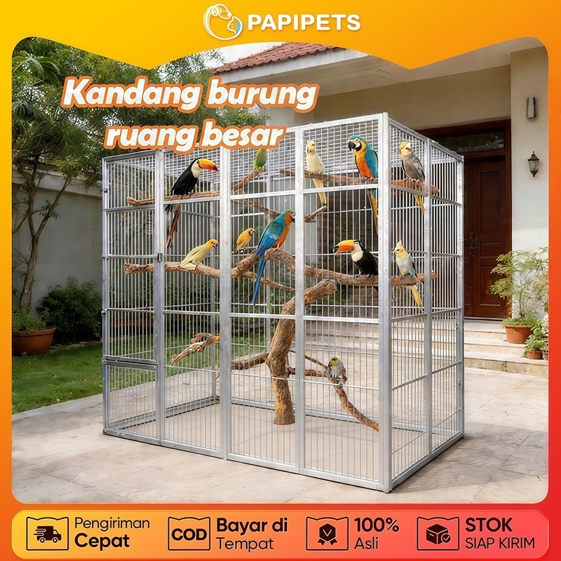 PAPIPETS Kandang Aviary Burung Besar Jumbo Besi Sangkar Burung Outdoor Anti Karat Pagar Kuat
