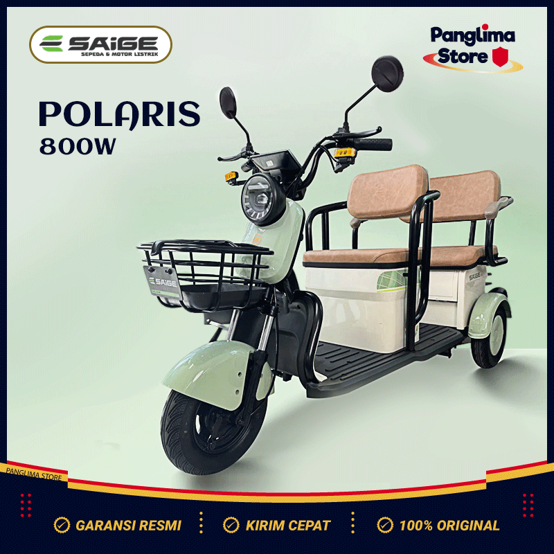 Sepeda Listrik Roda 3 SaiGe Polaris 48V Dewasa Bentor 800W Anti Air E bike Roda Tiga Terbaru 2025