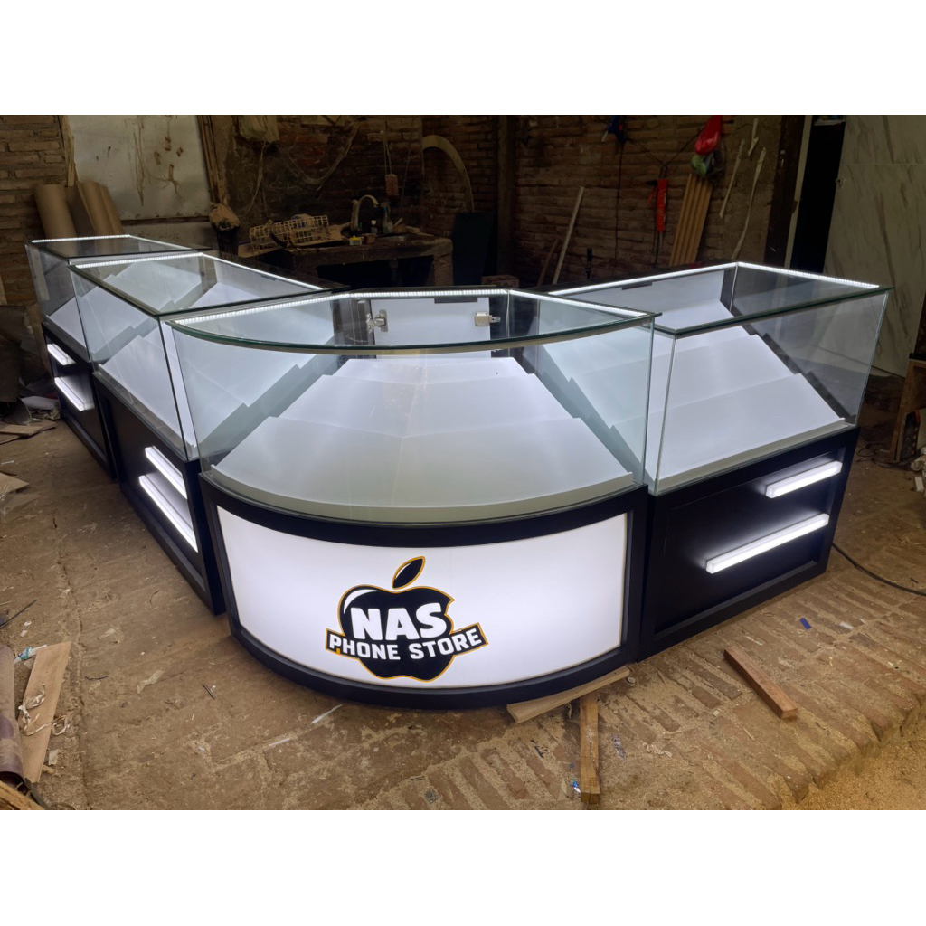 ETALASE TOKO HP | model kaca lengkung | ukuran 5 meter
