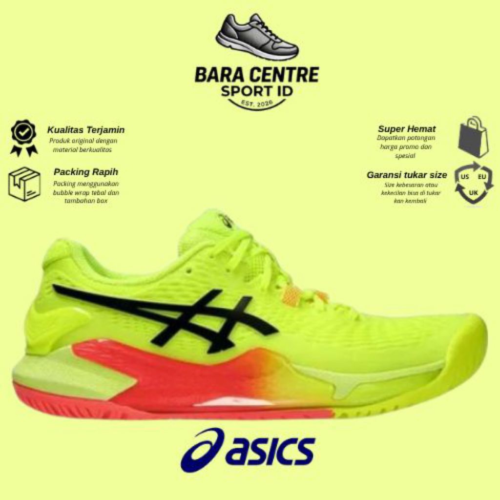 Asics Sepatu Padel Or Tenis Gel-Resolution 9 Wide Safety Yellow Black (All Court)