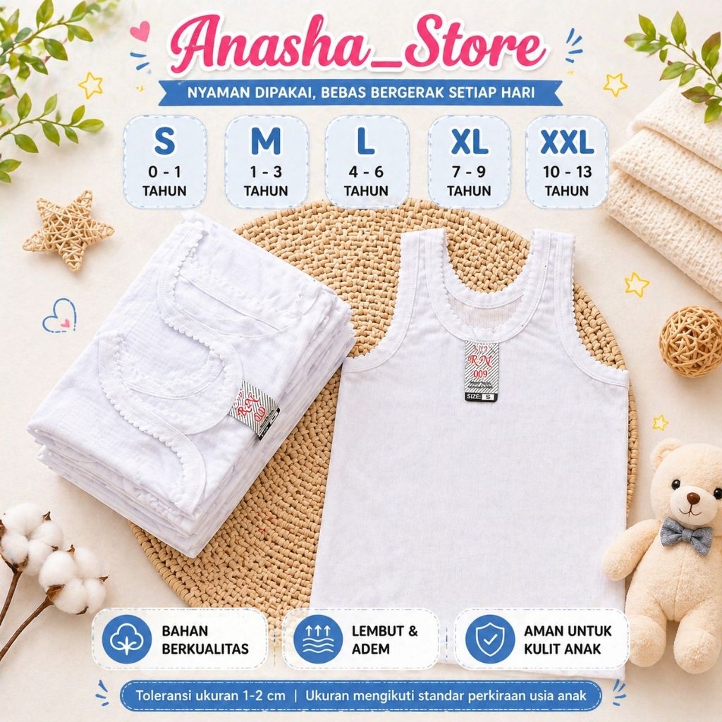 Kaos Dalam Anak Putih Cewek Cowok Singlet Anak 6 Pcs 12 Pcs Bayi TK SD SMP Murah