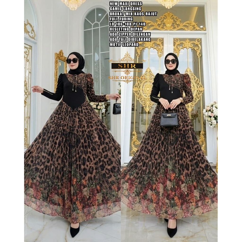 “BY SHR ORI NEW” READY MAX DRESS LANGSING LEOPARD BRUKAT RAJUT BY SHR ORI SIAP KIRIM