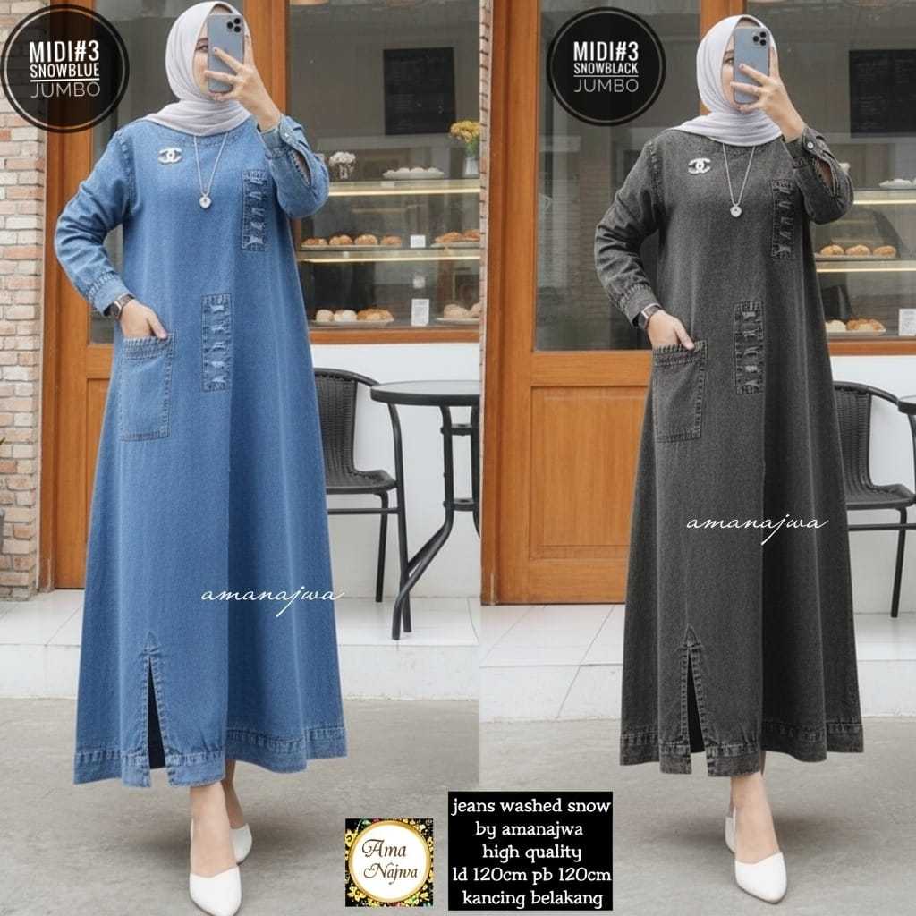 Gamis jeans jumbo LD 120 baju wanita dress