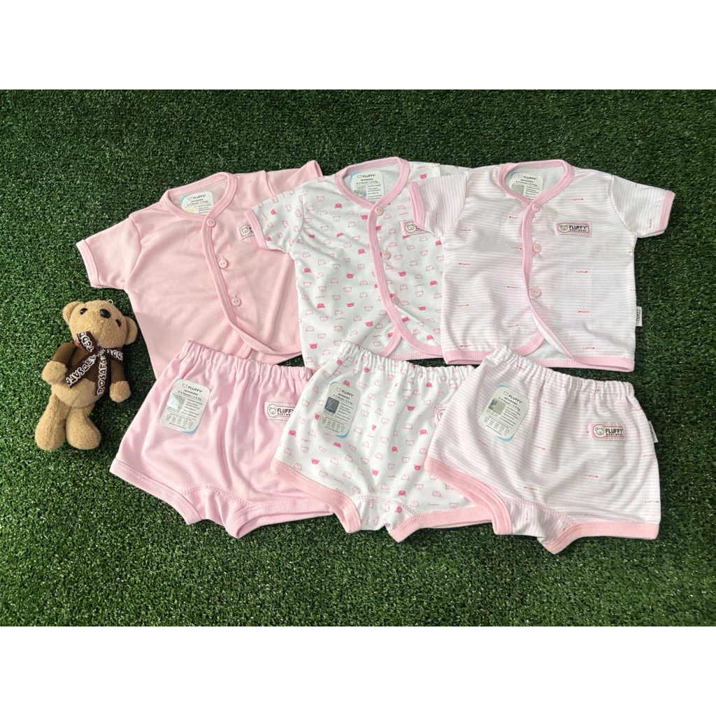 set 3 set 6 pcs baju pendek bayi new born 0-3 bulan merk fluffy fluffy baby wear