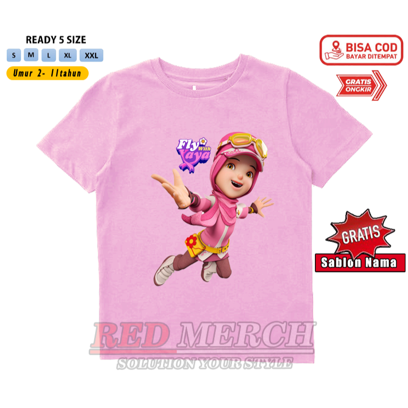 Baju kaos anak lengan pendek motif gambar yaya fly with boboiboy yaya