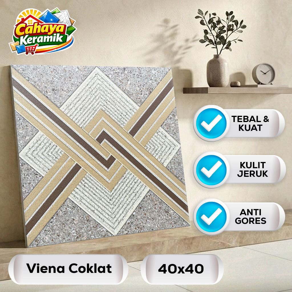 Keramik Lantai Motif Viena Coklat 40x40 Kulit Jeruk